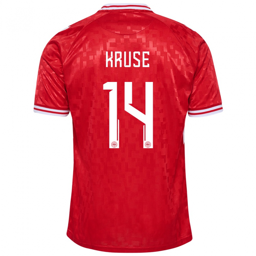 Enfant Maillot Danemark David Kruse #14 Rouge Tenues Domicile 24-26 T-Shirt Belgique