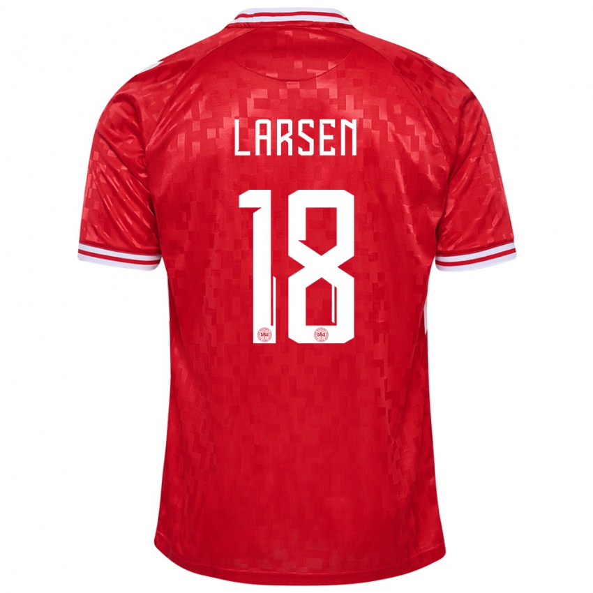 Enfant Maillot Danemark Lukas Larsen #18 Rouge Tenues Domicile 24-26 T-Shirt Belgique