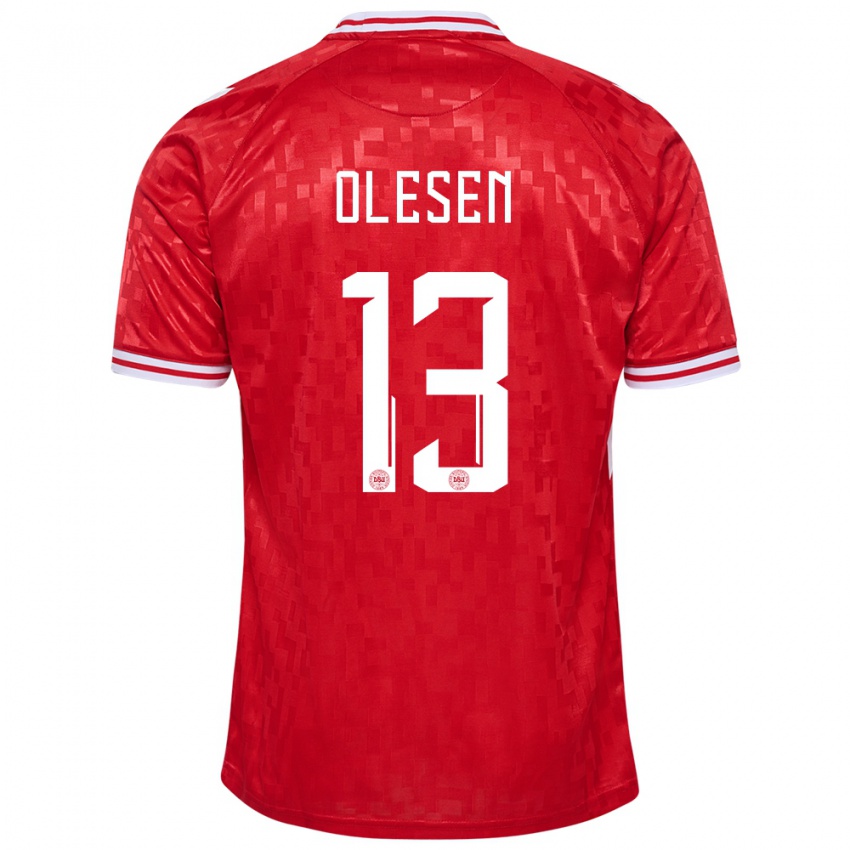 Kinder Dänemark Karoline Olesen #13 Rot Heimtrikot Trikot 24-26 T-Shirt Belgien