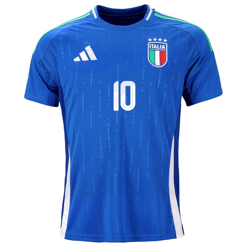 Enfant Maillot Italie Simone Pafundi #10 Bleu Tenues Domicile 24-26 T-Shirt Belgique