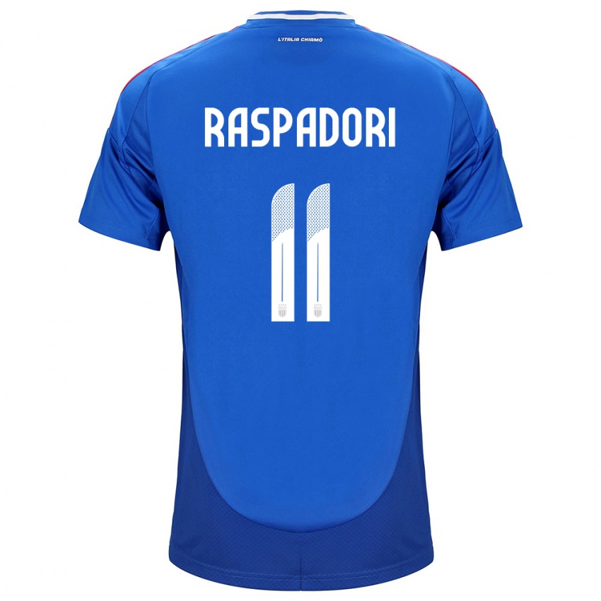 Enfant Maillot Italie Giacomo Raspadori #11 Bleu Tenues Domicile 24-26 T-Shirt Belgique