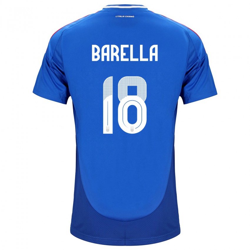 Enfant Maillot Italie Nicolò Barella #18 Bleu Tenues Domicile 24-26 T-Shirt Belgique