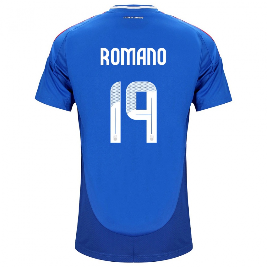 Enfant Maillot Italie Marco Romano #19 Bleu Tenues Domicile 24-26 T-Shirt Belgique