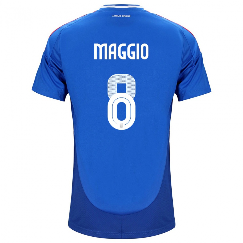 Enfant Maillot Italie Luca Di Maggio #8 Bleu Tenues Domicile 24-26 T-Shirt Belgique