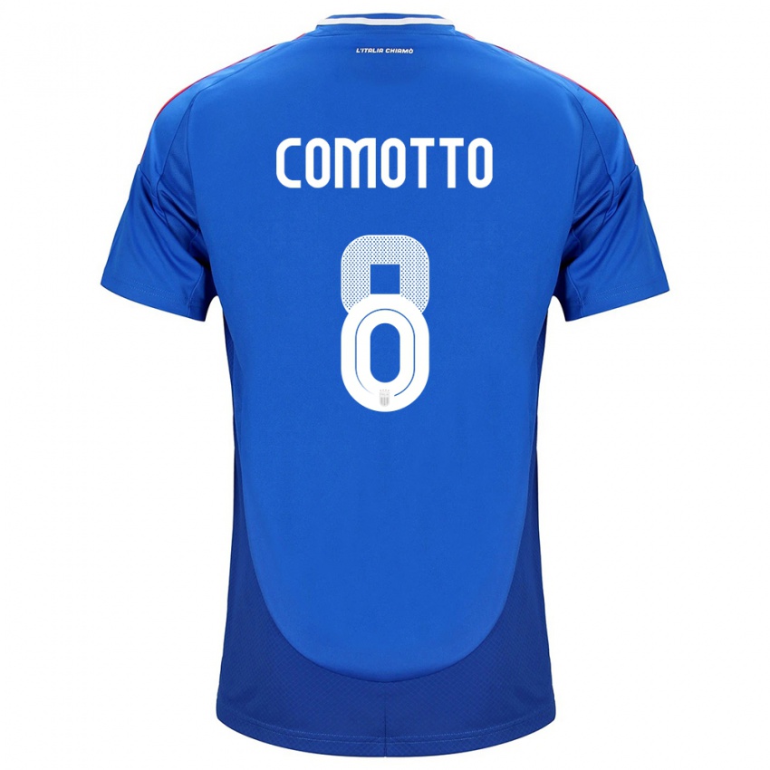 Enfant Maillot Italie Christian Comotto #8 Bleu Tenues Domicile 24-26 T-Shirt Belgique