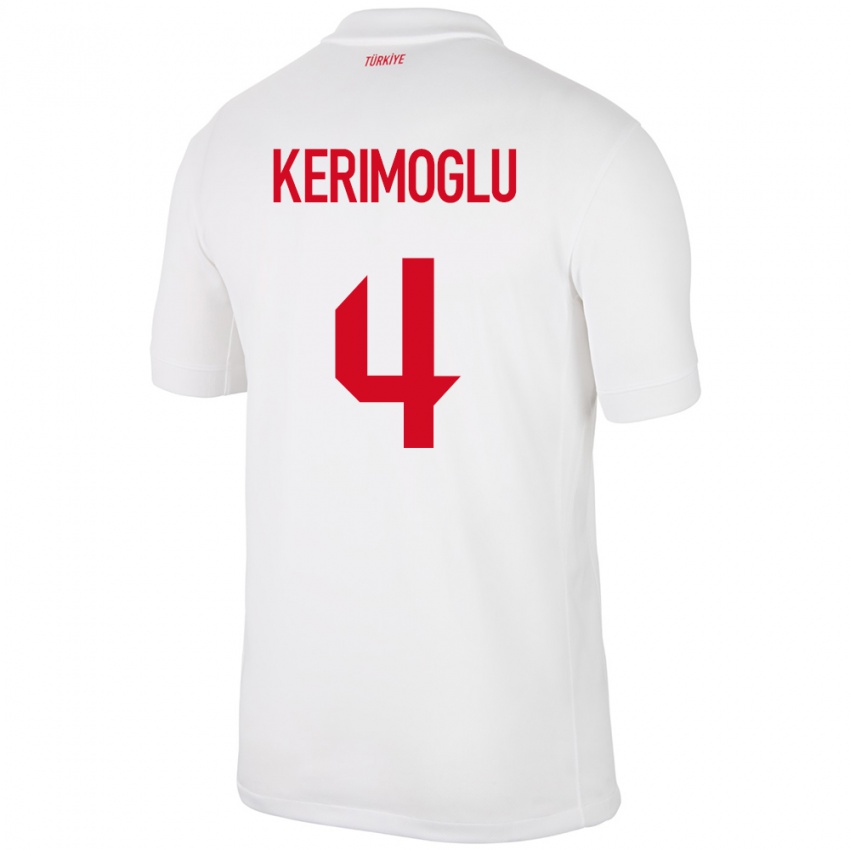 Enfant Maillot Turquie Zeynap Kerimoğlu #4 Blanc Tenues Domicile 24-26 T-Shirt Belgique