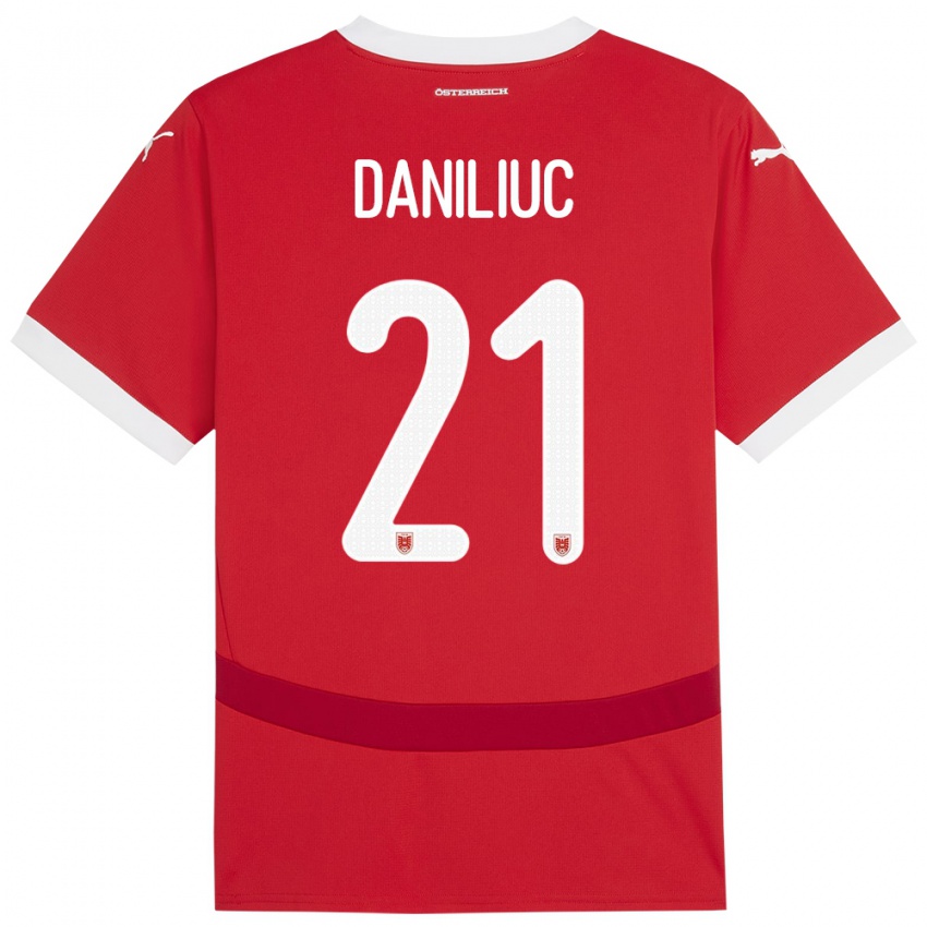 Kinder Österreich Flavius Daniliuc #21 Rot Heimtrikot Trikot 24-26 T-Shirt Belgien