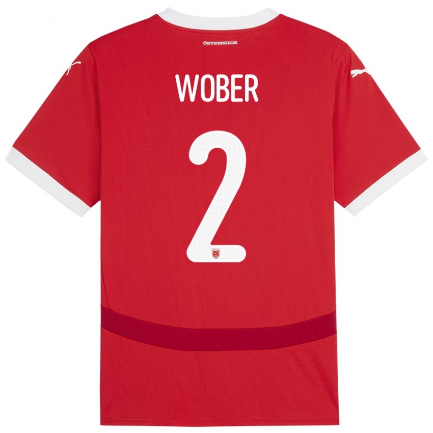 Kinder Österreich Maximilian Wöber #2 Rot Heimtrikot Trikot 24-26 T-Shirt Belgien