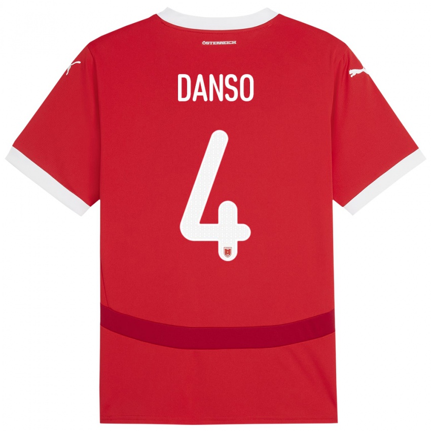 Kinderen Oostenrijk Kevin Danso #4 Rood Thuisshirt Thuistenue 24-26 T-Shirt België