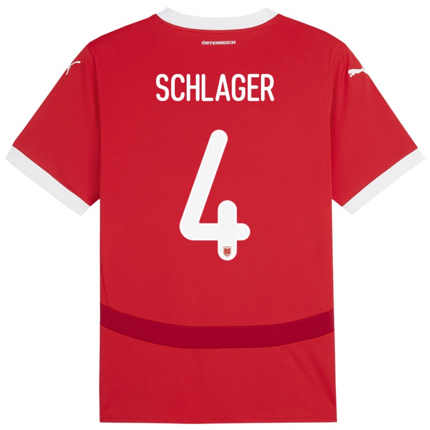 Kinder Österreich Xaver Schlager #4 Rot Heimtrikot Trikot 24-26 T-Shirt Belgien