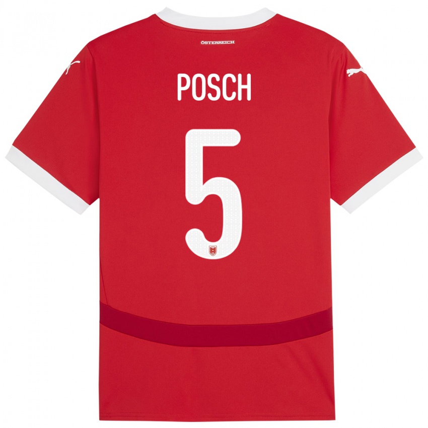 Enfant Maillot Autriche Stefan Posch #5 Rouge Tenues Domicile 24-26 T-Shirt Belgique