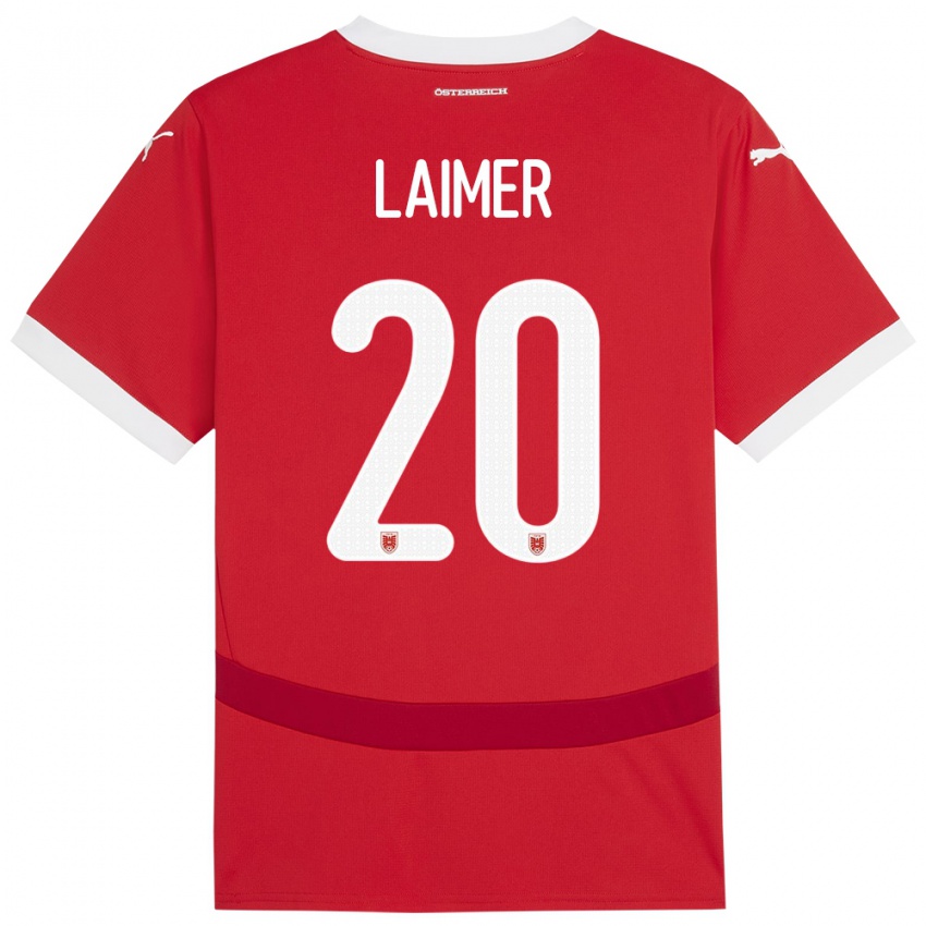 Kinder Österreich Konrad Laimer #20 Rot Heimtrikot Trikot 24-26 T-Shirt Belgien