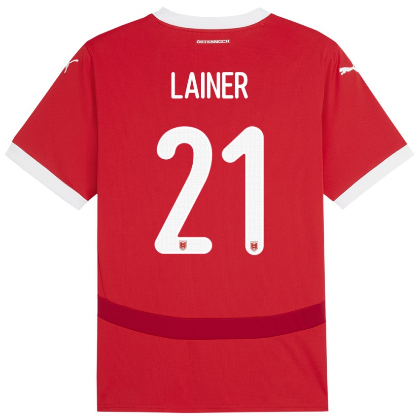 Kinder Österreich Stefan Lainer #21 Rot Heimtrikot Trikot 24-26 T-Shirt Belgien