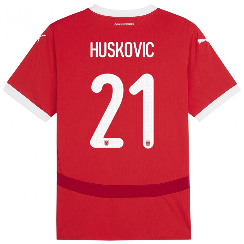 Kinder Österreich Muharem Huskovic #21 Rot Heimtrikot Trikot 24-26 T-Shirt Belgien