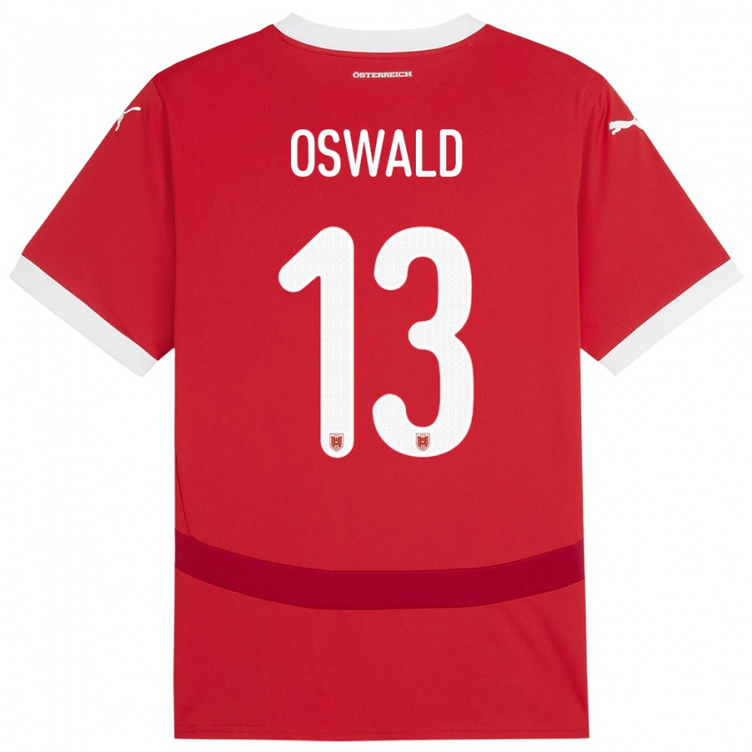 Enfant Maillot Autriche Moritz Oswald #13 Rouge Tenues Domicile 24-26 T-Shirt Belgique