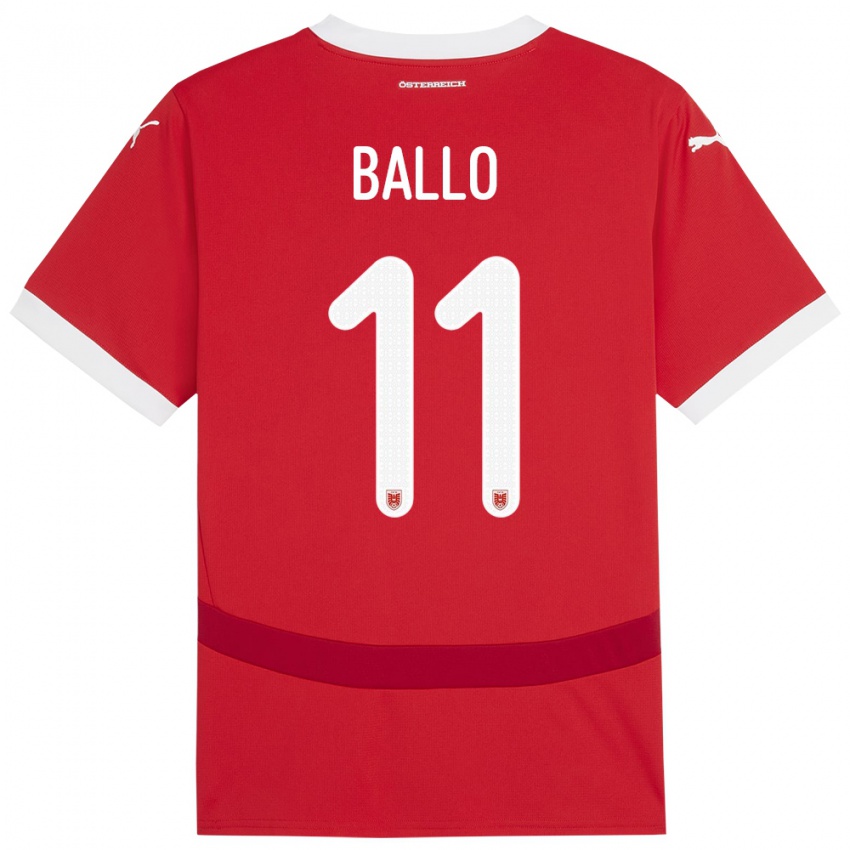 Kinderen Oostenrijk Thierno Ballo #11 Rood Thuisshirt Thuistenue 24-26 T-Shirt België