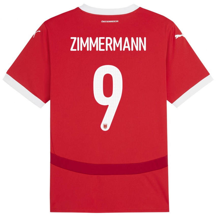 Kinderen Oostenrijk Bernhard Zimmermann #9 Rood Thuisshirt Thuistenue 24-26 T-Shirt België