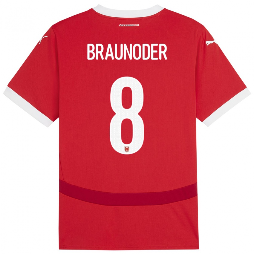 Enfant Maillot Autriche Matthias Braunöder #8 Rouge Tenues Domicile 24-26 T-Shirt Belgique