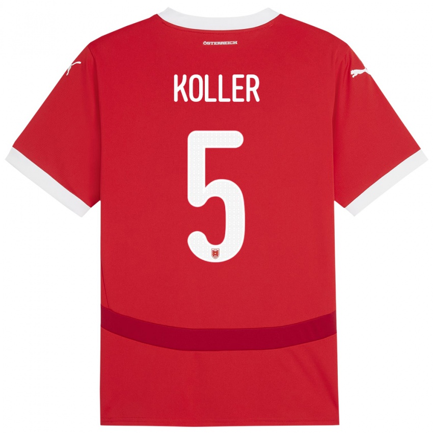 Kinderen Oostenrijk Paul Koller #5 Rood Thuisshirt Thuistenue 24-26 T-Shirt België