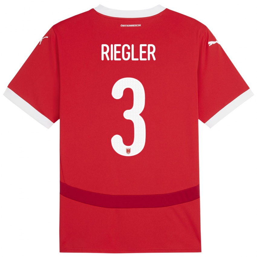 Kinderen Oostenrijk David Riegler #3 Rood Thuisshirt Thuistenue 24-26 T-Shirt België