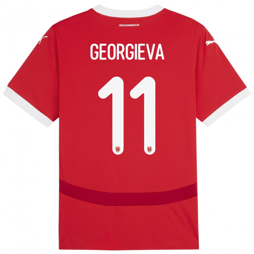 Enfant Maillot Autriche Marina Georgieva #11 Rouge Tenues Domicile 24-26 T-Shirt Belgique