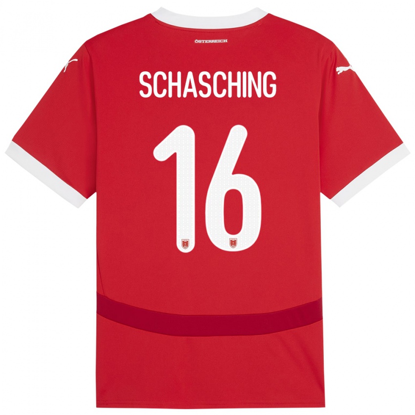 Enfant Maillot Autriche Annabel Schasching #16 Rouge Tenues Domicile 24-26 T-Shirt Belgique