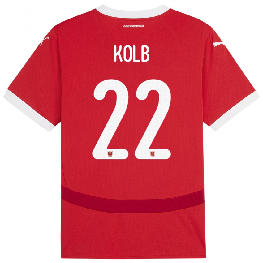 Enfant Maillot Autriche Lisa Kolb #22 Rouge Tenues Domicile 24-26 T-Shirt Belgique