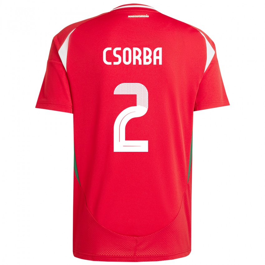 Kinder Ungarn Dominik Csorba #2 Rot Heimtrikot Trikot 24-26 T-Shirt Belgien