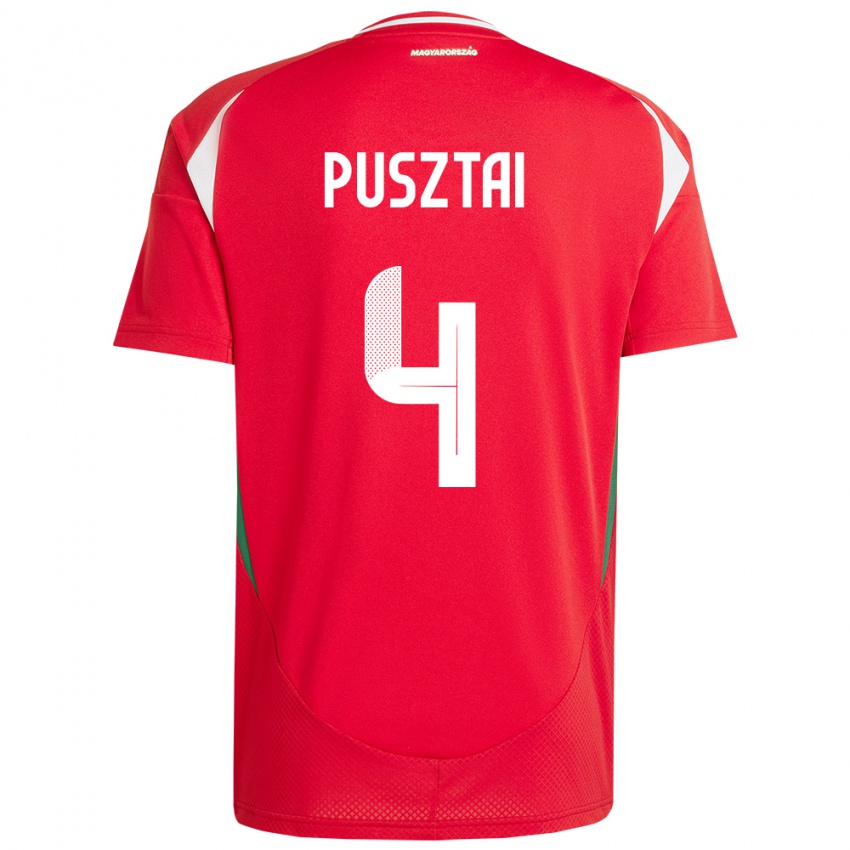 Kinderen Hongarije Sára Pusztai #4 Rood Thuisshirt Thuistenue 24-26 T-Shirt België