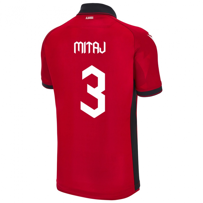 Enfant Maillot Albanie Mario Mitaj #3 Rouge Tenues Domicile 24-26 T-Shirt Belgique