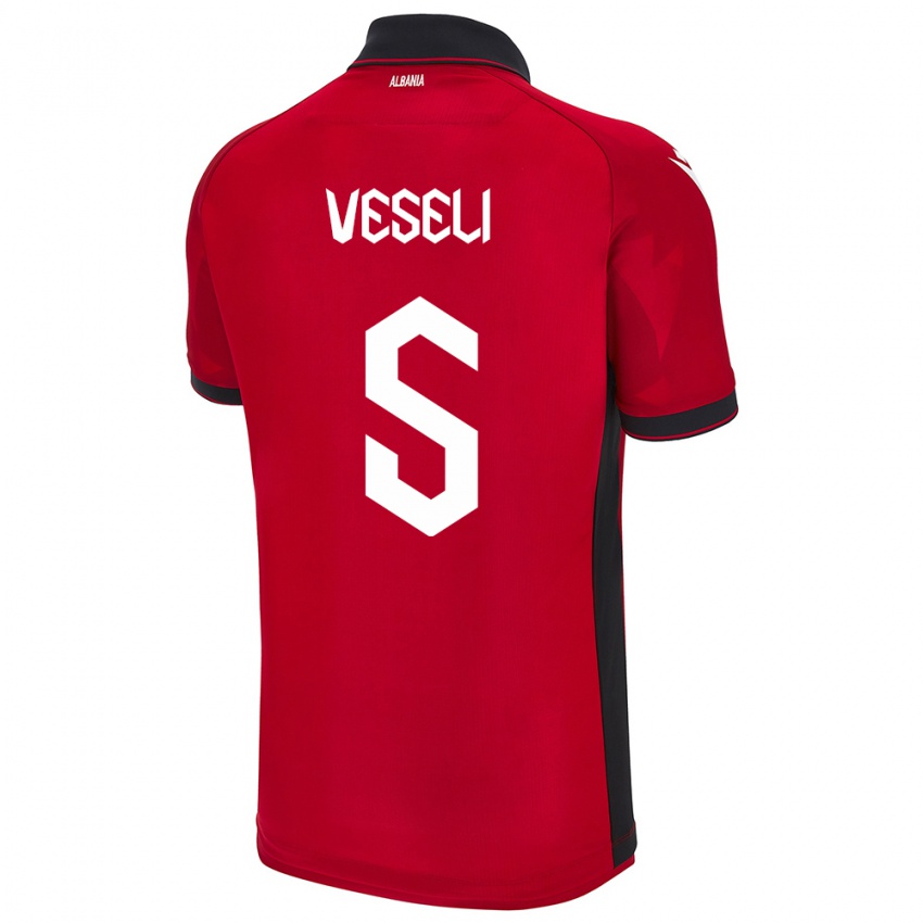 Kinderen Albanië Frédéric Veseli #5 Rood Thuisshirt Thuistenue 24-26 T-Shirt België