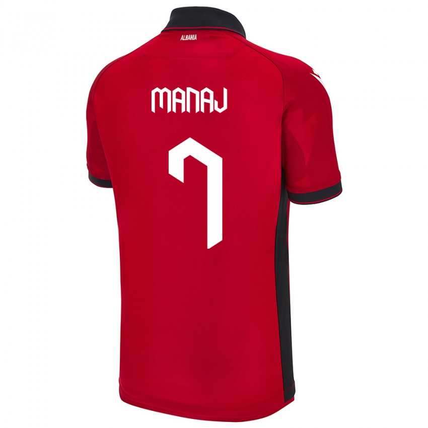 Enfant Maillot Albanie Rey Manaj #7 Rouge Tenues Domicile 24-26 T-Shirt Belgique