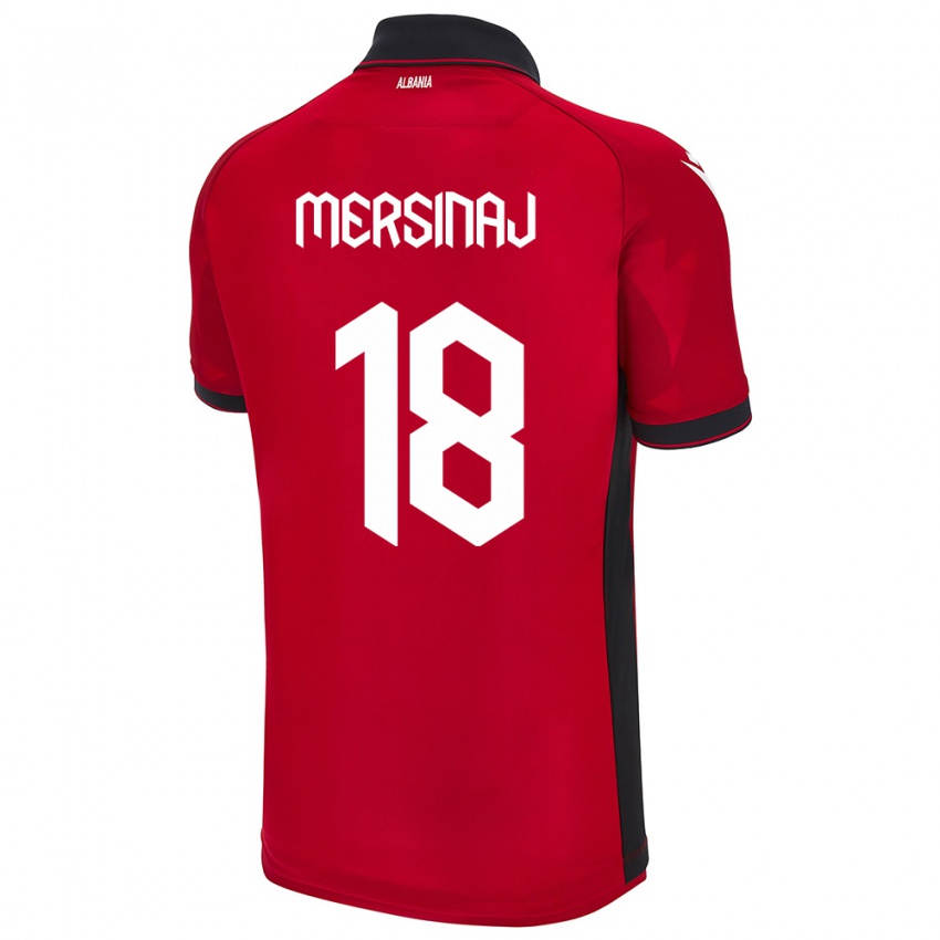 Enfant Maillot Albanie Jon Mersinaj #18 Rouge Tenues Domicile 24-26 T-Shirt Belgique