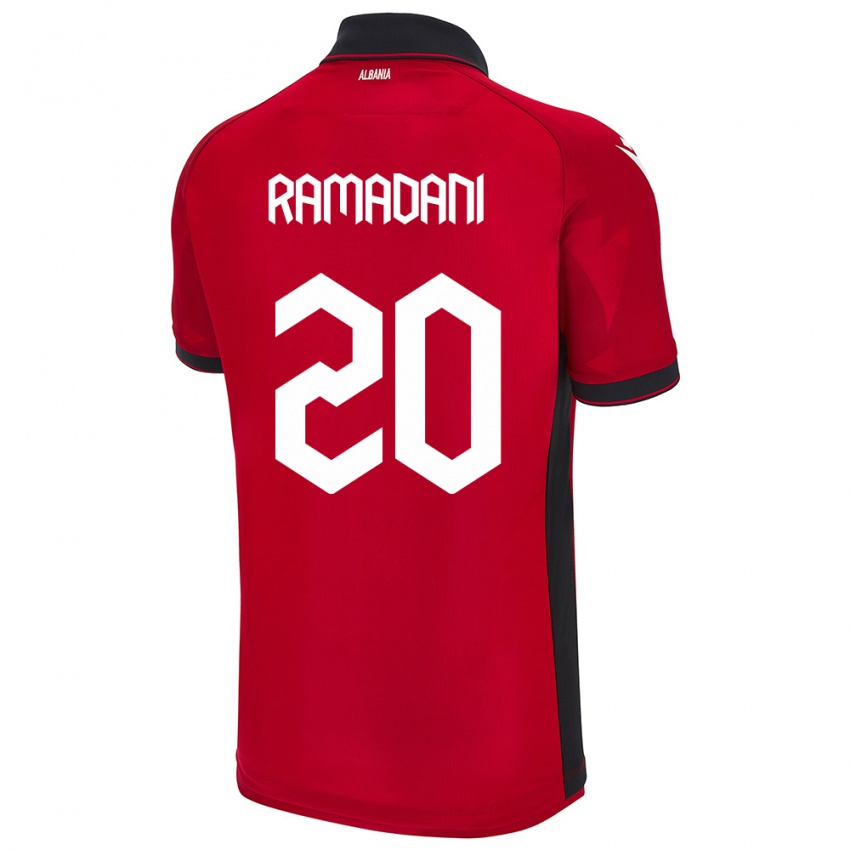 Enfant Maillot Albanie Ylber Ramadani #20 Rouge Tenues Domicile 24-26 T-Shirt Belgique