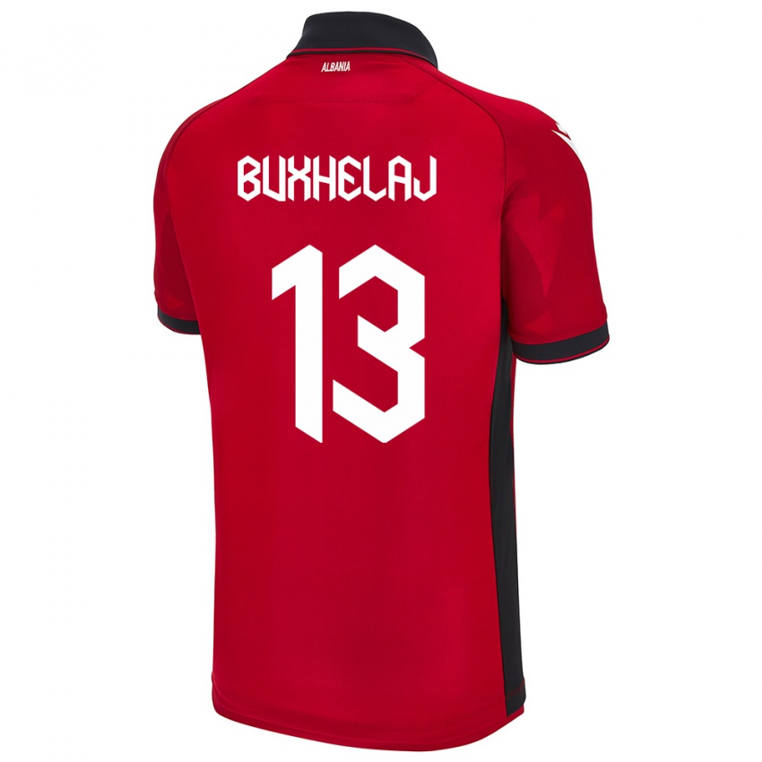 Enfant Maillot Albanie Paulo Buxhelaj #13 Rouge Tenues Domicile 24-26 T-Shirt Belgique