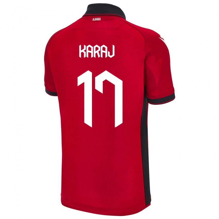 Kinder Albanien Eraldo Karaj #17 Rot Heimtrikot Trikot 24-26 T-Shirt Belgien