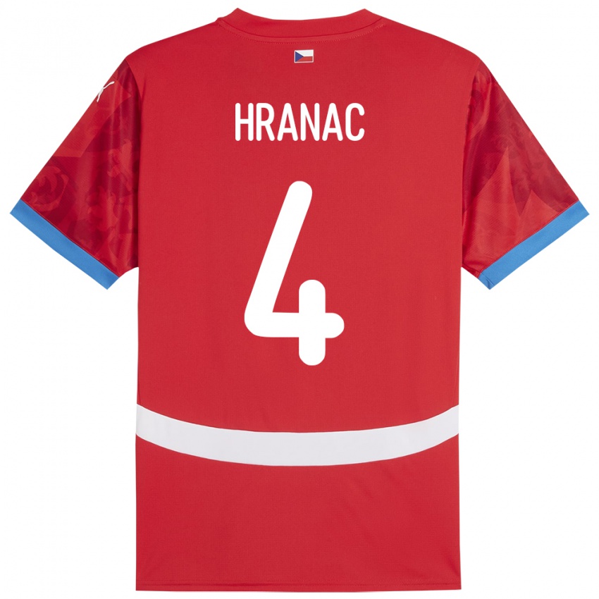 Enfant Maillot Tchéquie Robin Hranac #4 Rouge Tenues Domicile 24-26 T-Shirt Belgique