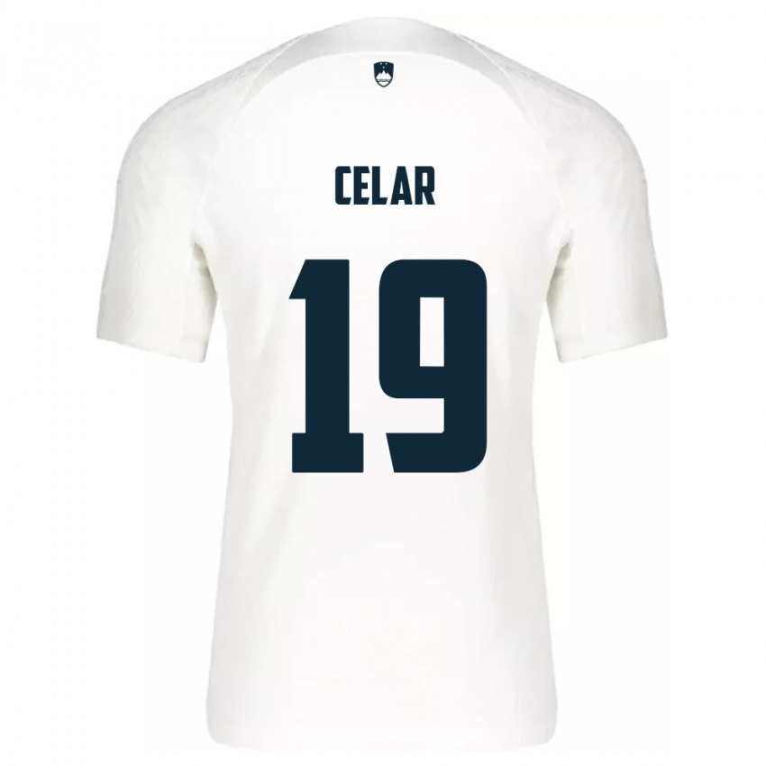 Enfant Maillot Slovénie Zan Celar #19 Blanc Tenues Domicile 24-26 T-Shirt Belgique