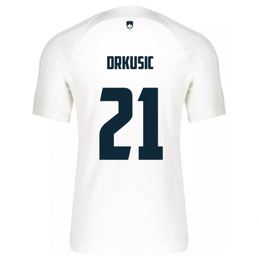 Enfant Maillot Slovénie Vanja Drkusic #21 Blanc Tenues Domicile 24-26 T-Shirt Belgique