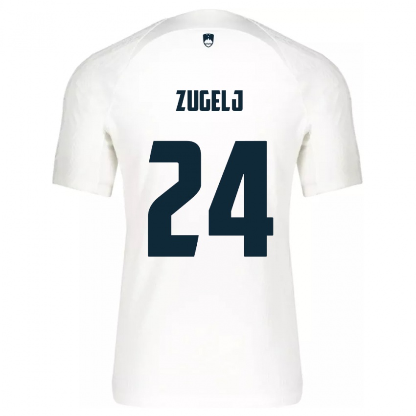 Enfant Maillot Slovénie Nino Zugelj #24 Blanc Tenues Domicile 24-26 T-Shirt Belgique