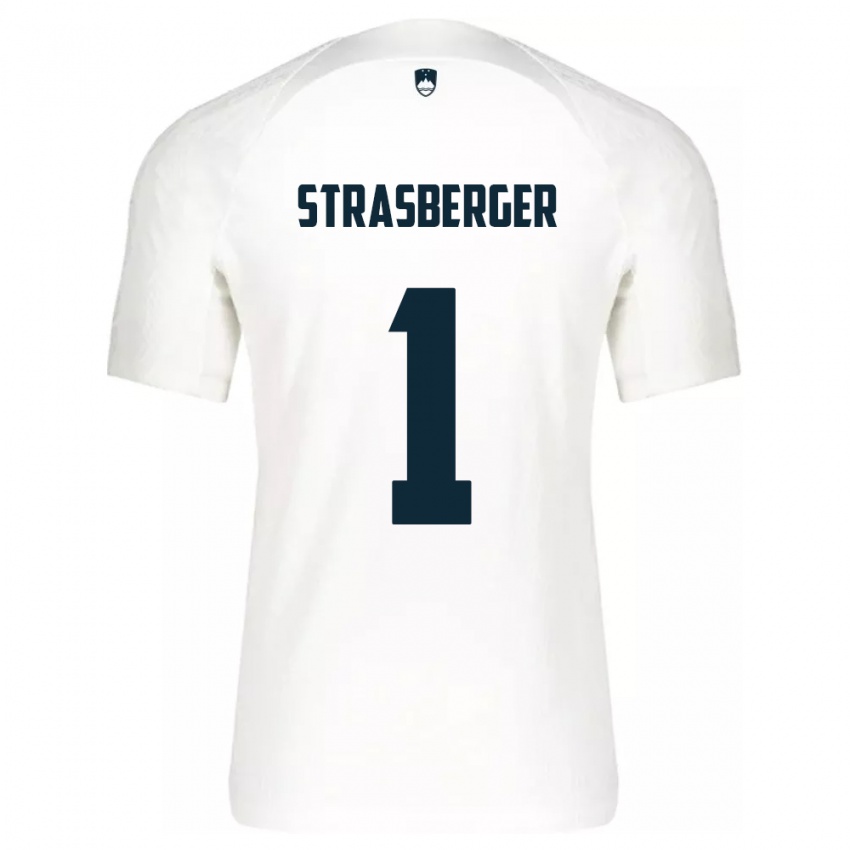 Enfant Maillot Slovénie Tim Strasberger #1 Blanc Tenues Domicile 24-26 T-Shirt Belgique