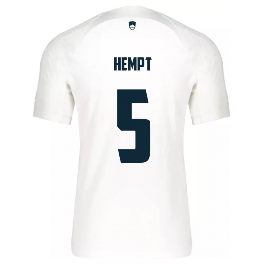 Enfant Maillot Slovénie Lukas Hempt #5 Blanc Tenues Domicile 24-26 T-Shirt Belgique