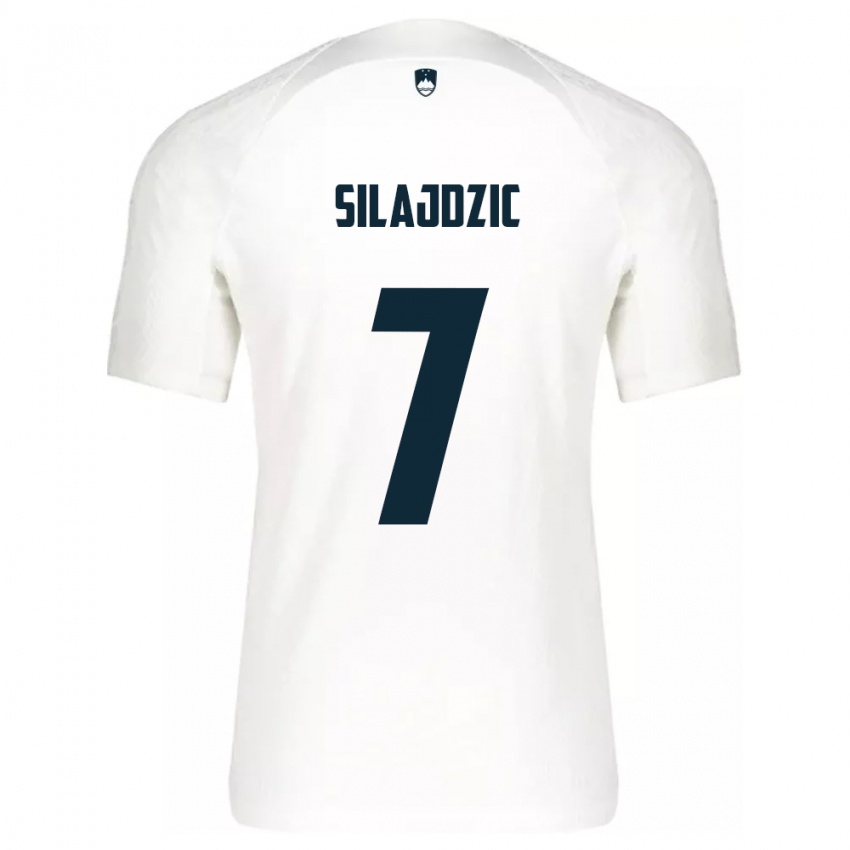 Enfant Maillot Slovénie Riad Silajdzic #7 Blanc Tenues Domicile 24-26 T-Shirt Belgique