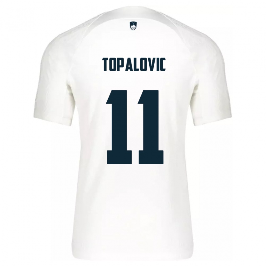 Enfant Maillot Slovénie Luka Topalovic #11 Blanc Tenues Domicile 24-26 T-Shirt Belgique