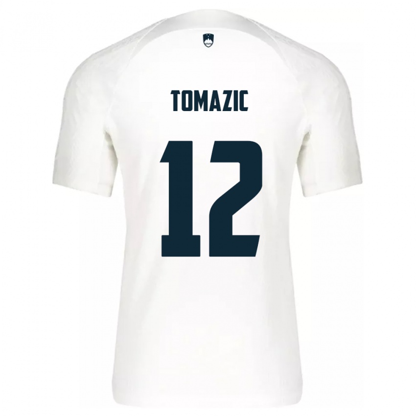 Enfant Maillot Slovénie Lukas Tomazic #12 Blanc Tenues Domicile 24-26 T-Shirt Belgique