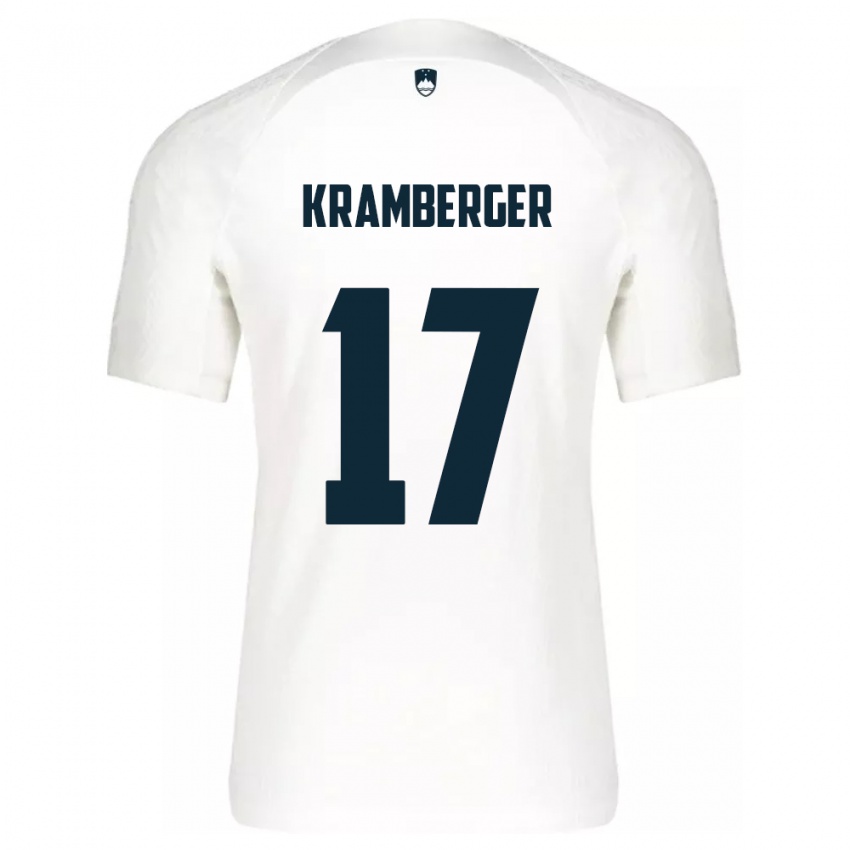 Enfant Maillot Slovénie Enej Kramberger #17 Blanc Tenues Domicile 24-26 T-Shirt Belgique