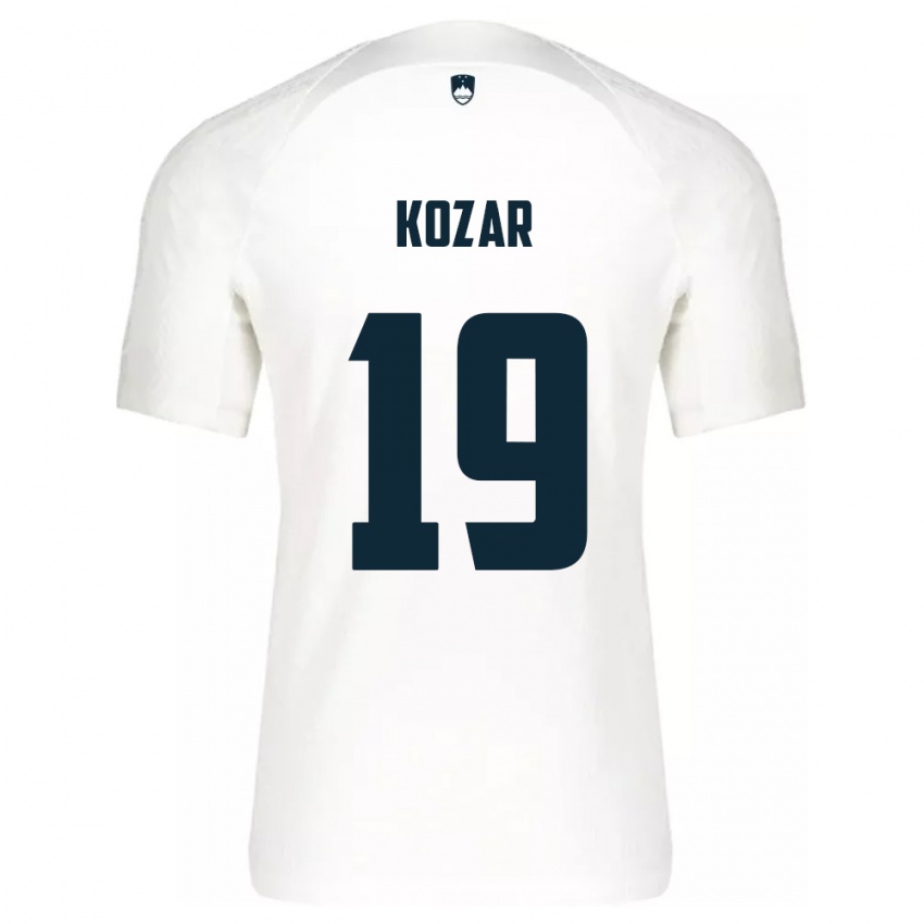 Kinder Slowenien Kristjan Kozar #19 Weiß Heimtrikot Trikot 24-26 T-Shirt Belgien