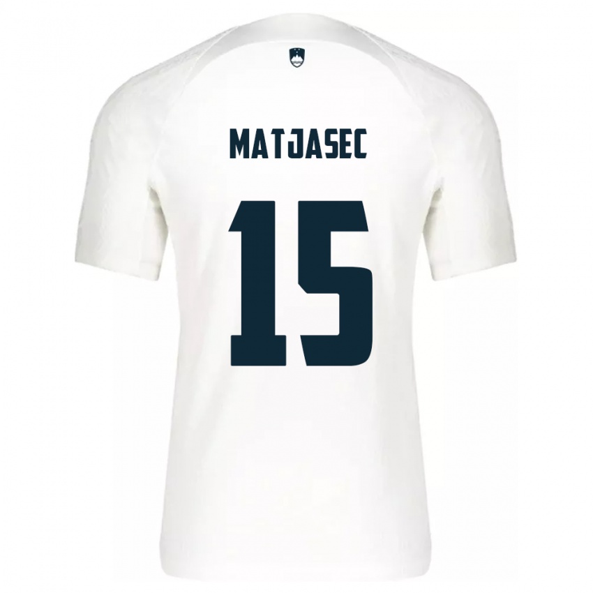 Enfant Maillot Slovénie Miha Matjasec #15 Blanc Tenues Domicile 24-26 T-Shirt Belgique