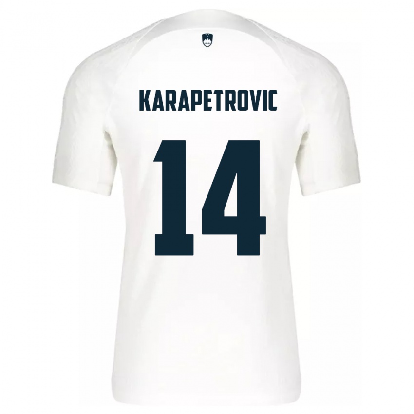 Enfant Maillot Slovénie Luka Karapetrovic #14 Blanc Tenues Domicile 24-26 T-Shirt Belgique