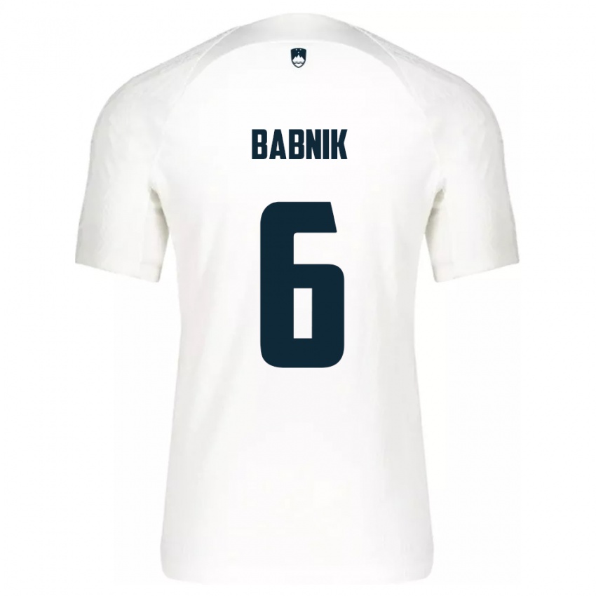 Enfant Maillot Slovénie Nika Babnik #6 Blanc Tenues Domicile 24-26 T-Shirt Belgique